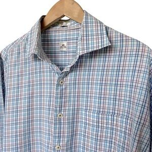 Peter Millar Men's XL Blue & Purple Plaid Long Sleeve Button-Up Shirt Cotton